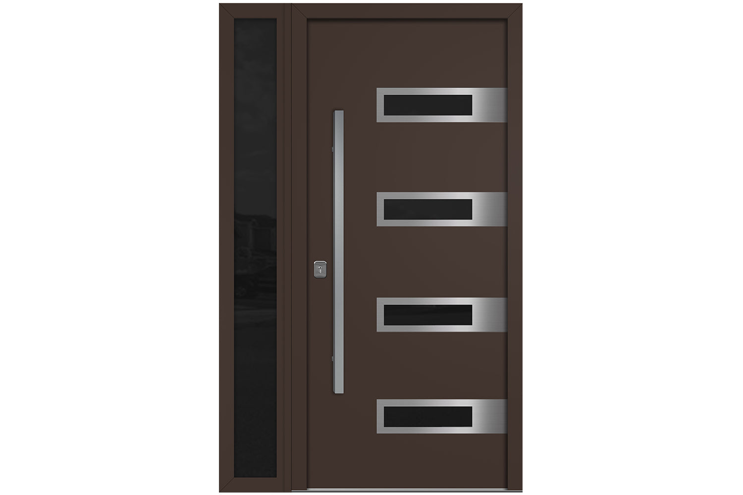 Nova Inox S4 Brown Modern Exterior Door w Left Sidelight Right-in