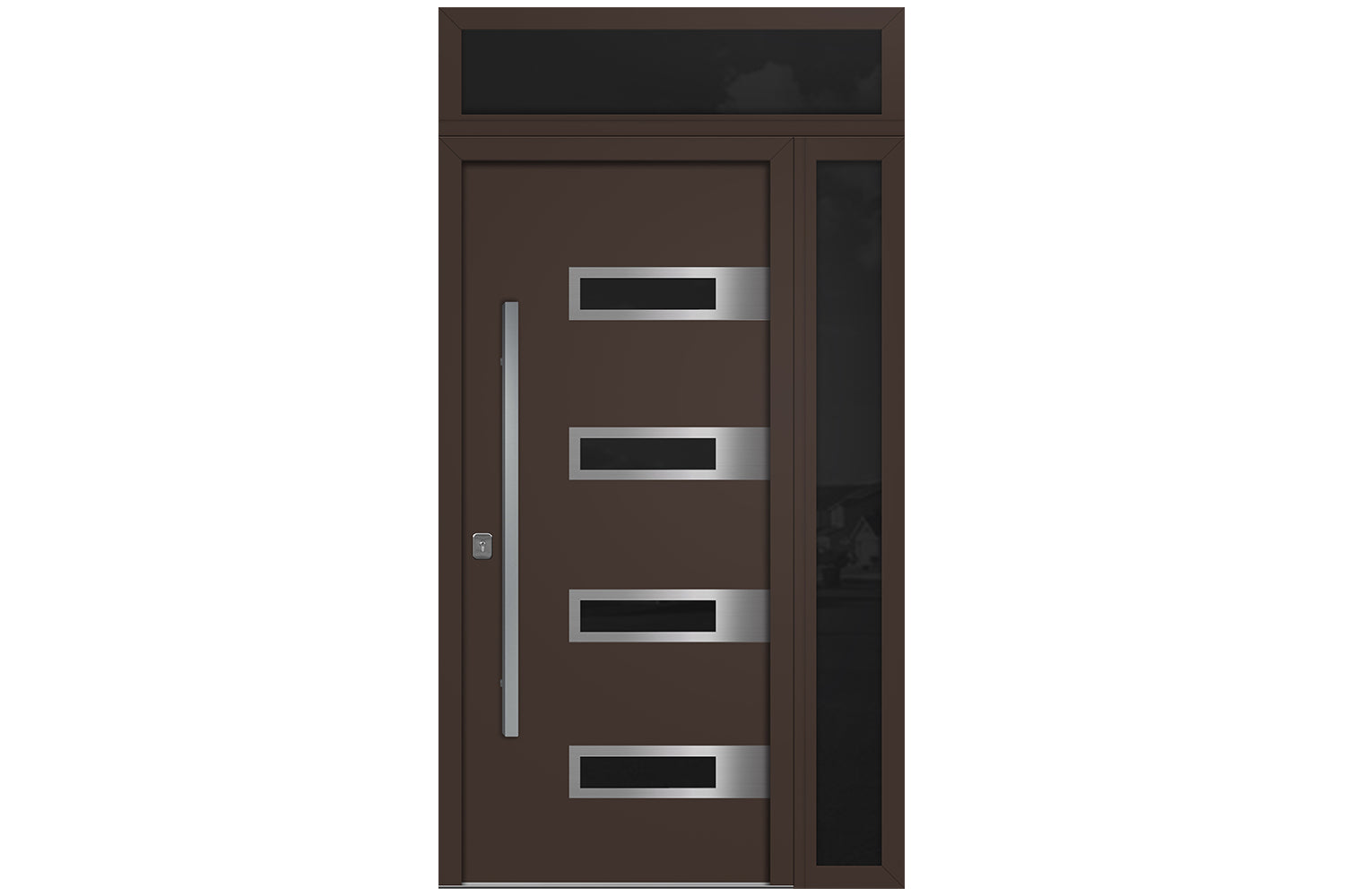 Nova Inox S4 Brown Modern Exterior Door w Right Sidelight & Transom Right-in