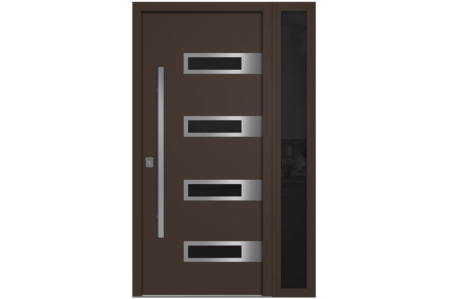 Nova Inox S4 Brown Modern Exterior Door w Right Sidelight Right-in