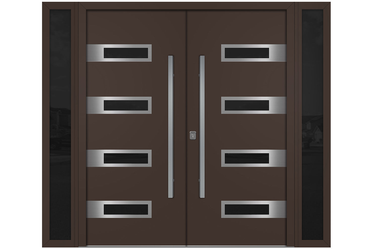 Nova Inox S4 Brown Modern Exterior Double Door w Double Sidelight Right Door Active