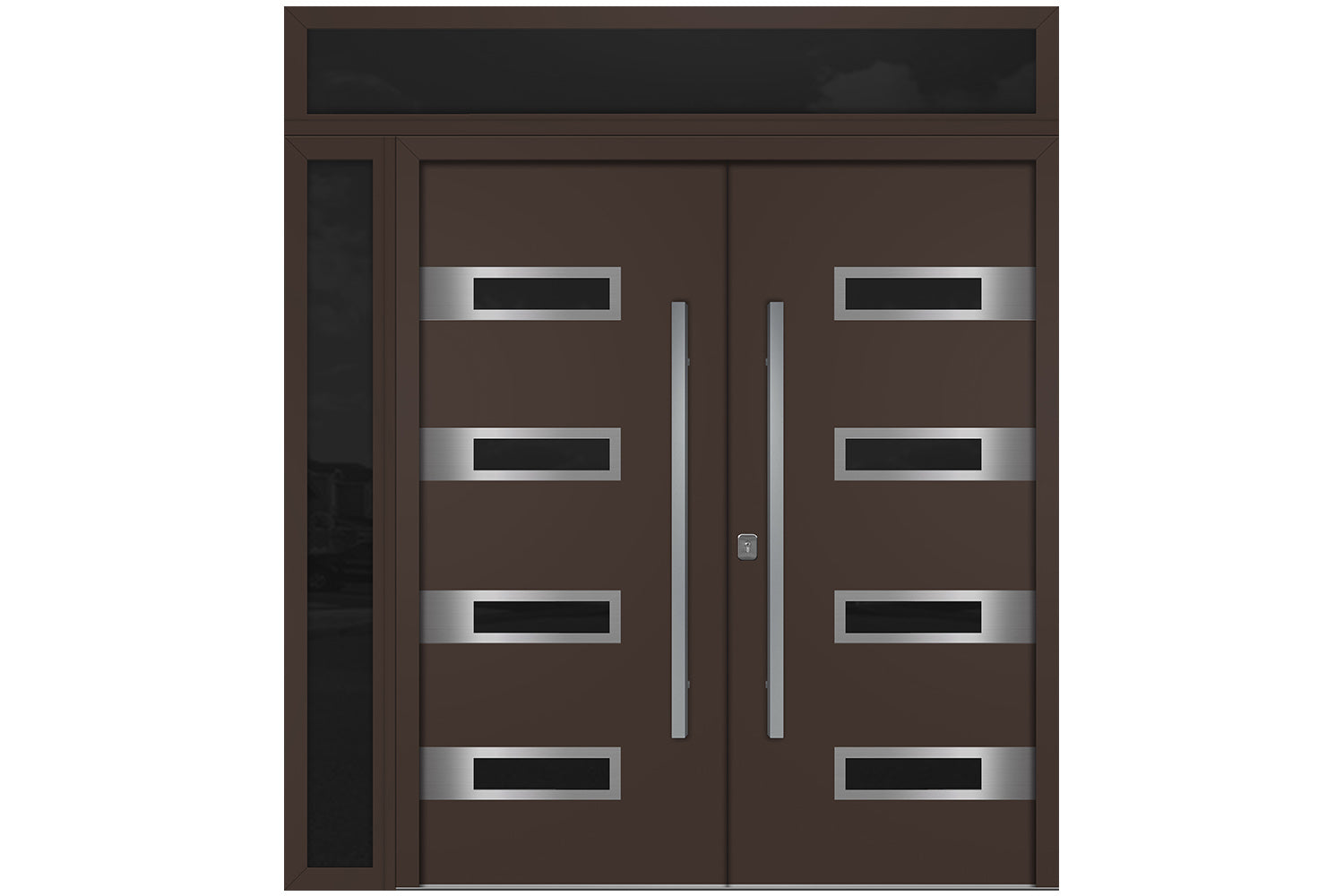 Nova Inox S4 Brown Modern Exterior Double Door w Left Sidelight & Transom Right Door Active