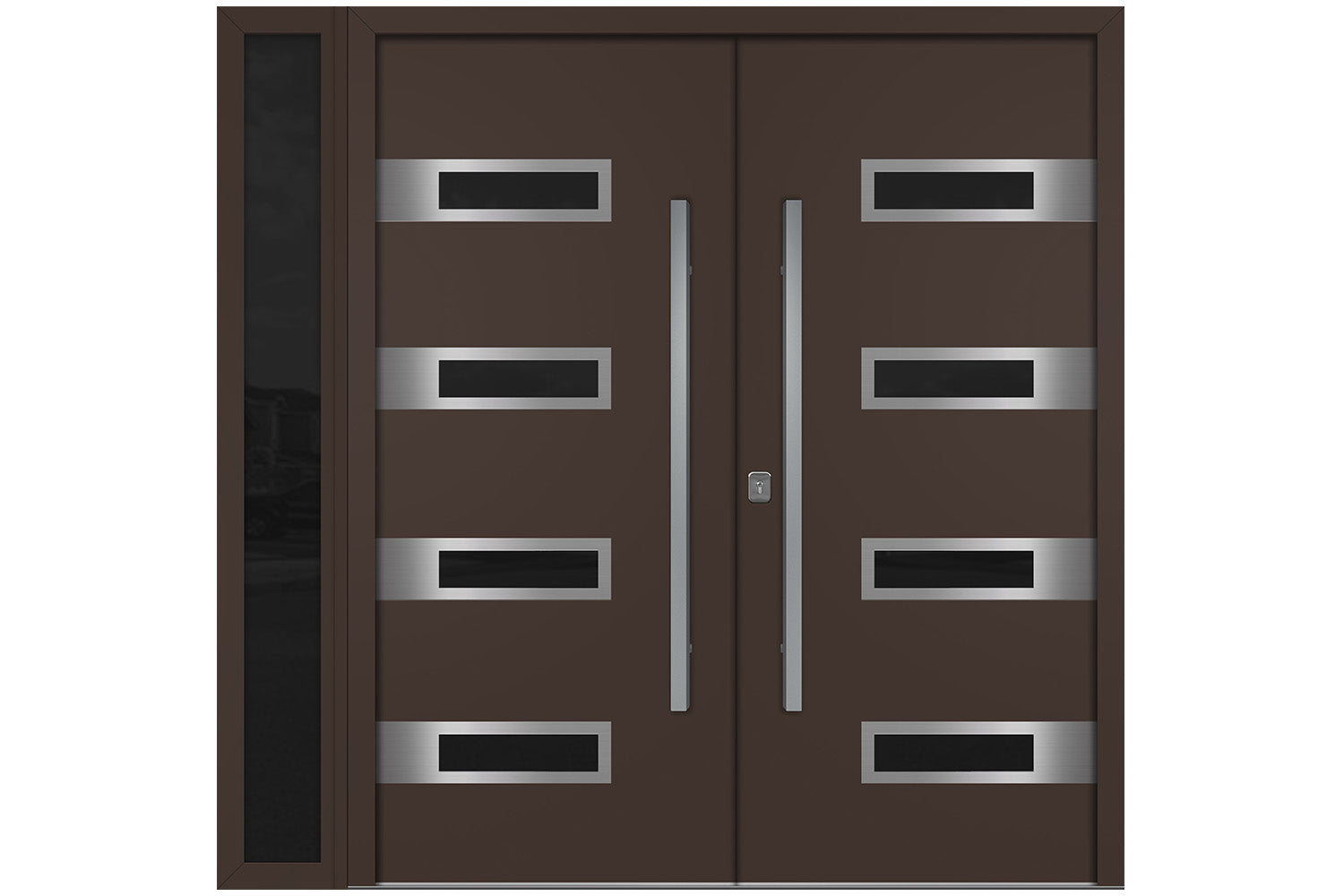 Nova Inox S4 Brown Modern Exterior Double Door w Left Sidelight Right Door Active