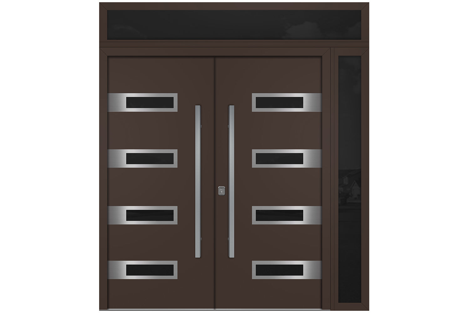 Nova Inox S4 Brown Modern Exterior Double Door w Right Sidelight & Transom Right Door Active