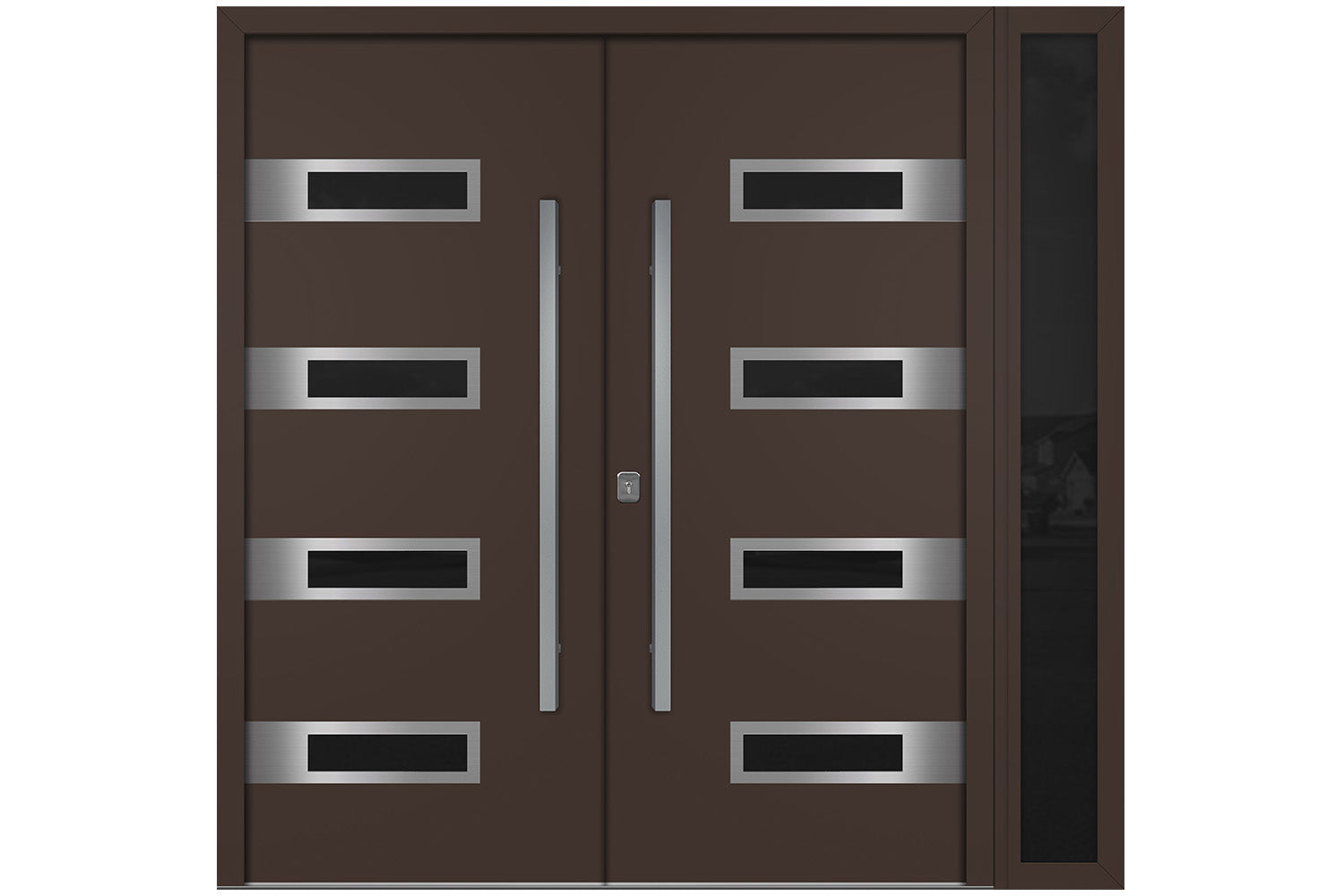 Nova Inox S4 Brown Modern Exterior Double Door w Right Sidelight Right Door Active