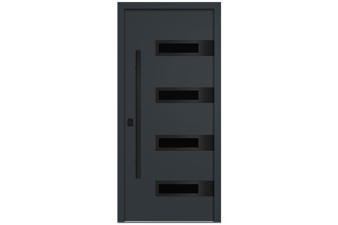 Nova Inox S4 Gray Modern Exterior Door with Black Stainless Steel
