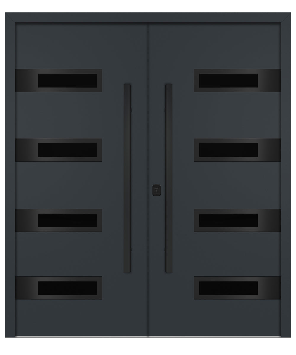 Nova Inox S4 Gray Modern Exterior Double Door with Black Stainless Steel