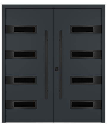 Nova Inox S4 Gray Modern Exterior Double Door with Black Stainless Steel