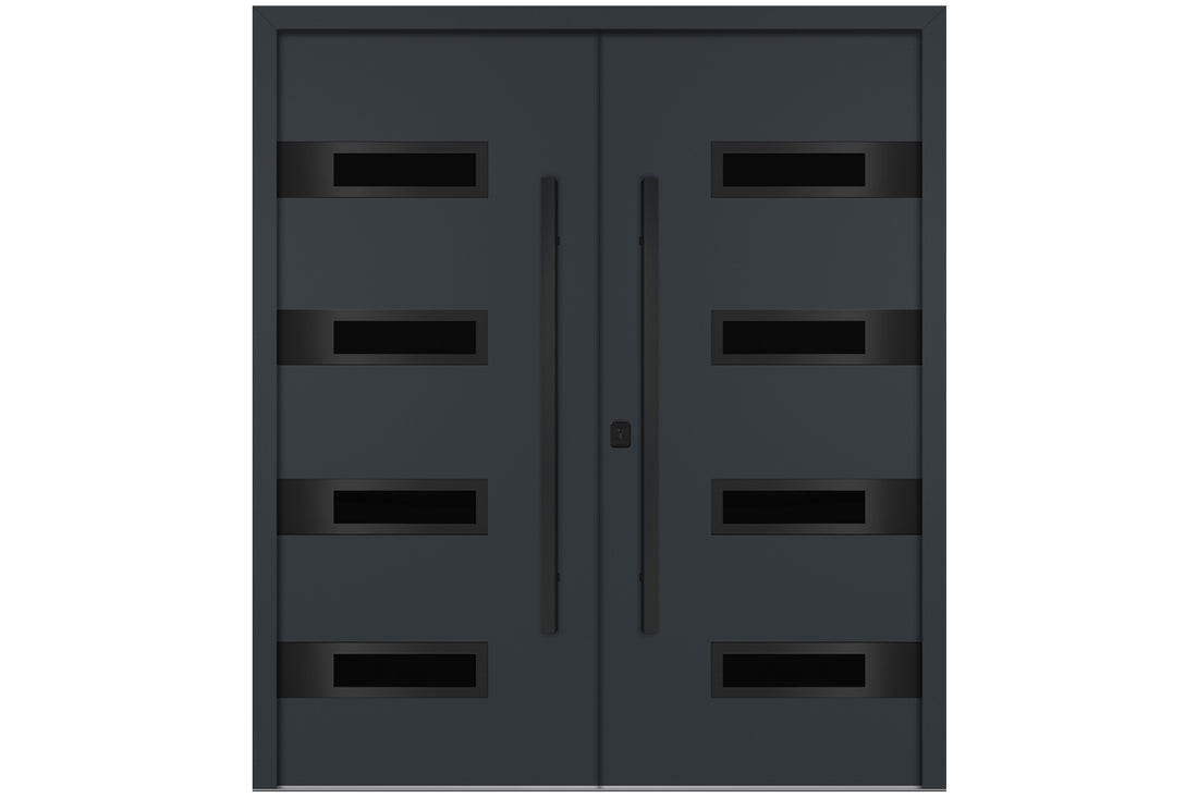 Nova Inox S4 Gray Modern Exterior Double Door with Black Stainless Steel