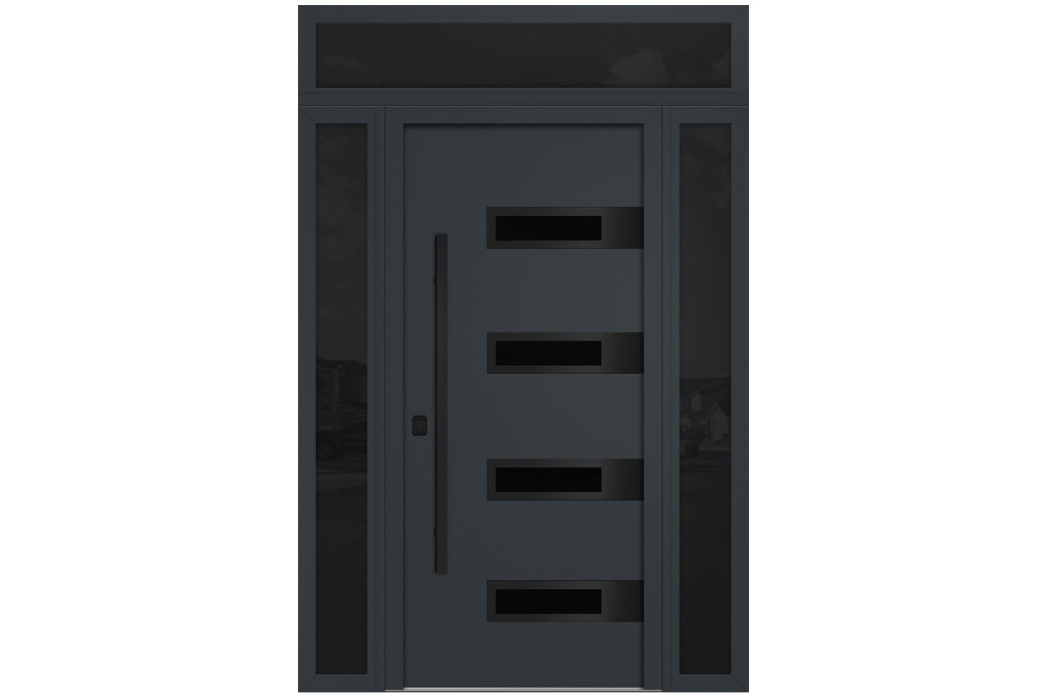 Nova Inox S4 Gray Modern Exterior Door with Black Stainless Steel - with Double Sidelight & Transom