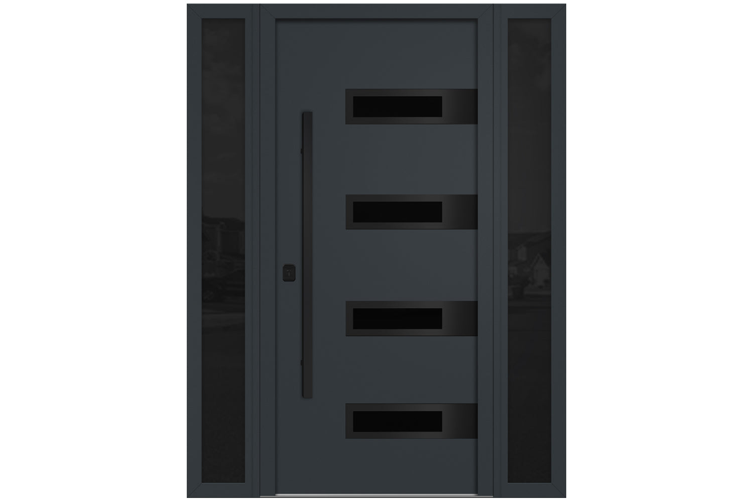 Nova Inox S4 Gray Modern Exterior Door with Black Stainless Steel - with Double Sidelight