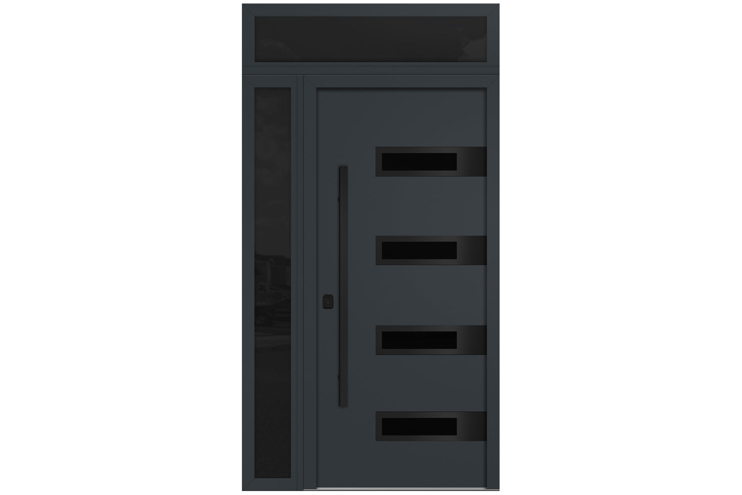 Nova Inox S4 Gray Modern Exterior Door with Black Stainless Steel - with Left Sidelight & Transom