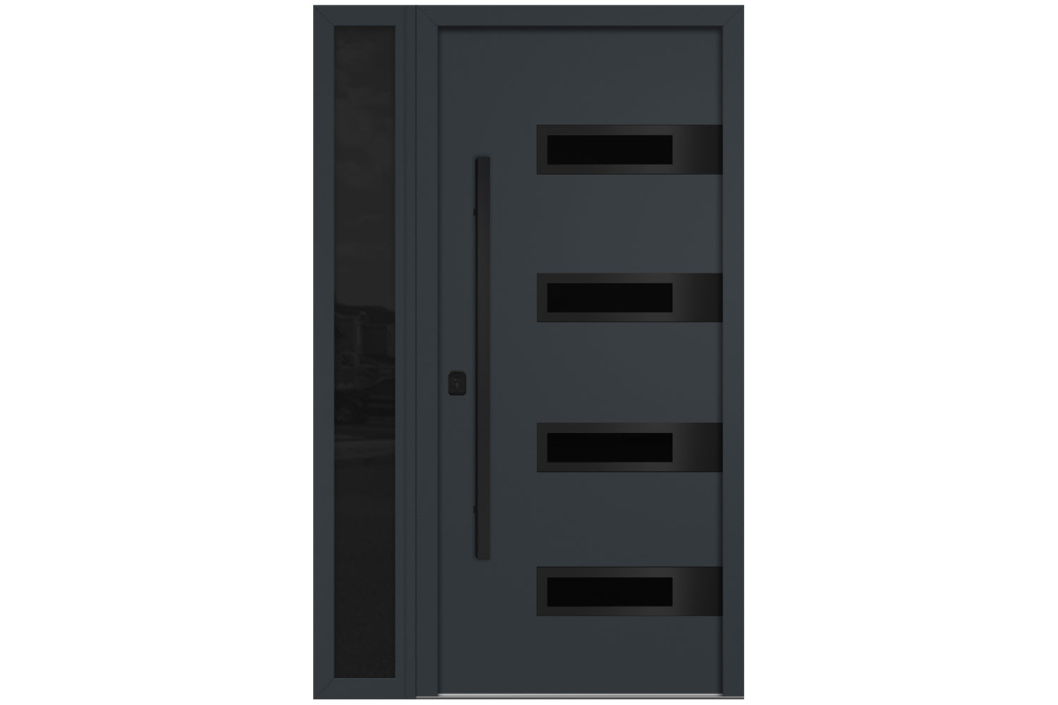 Nova Inox S4 Gray Modern Exterior Door with Black Stainless Steel - with Left Sidelight