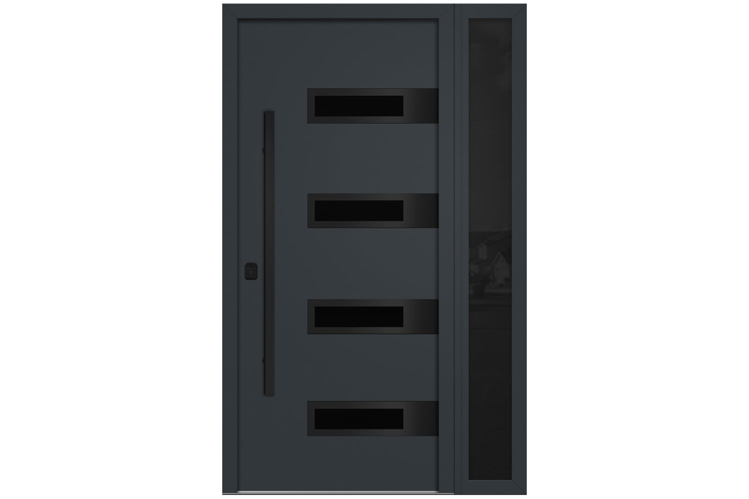 Nova Inox S4 Gray Modern Exterior Door with Black Stainless Steel - with Right Sidelight