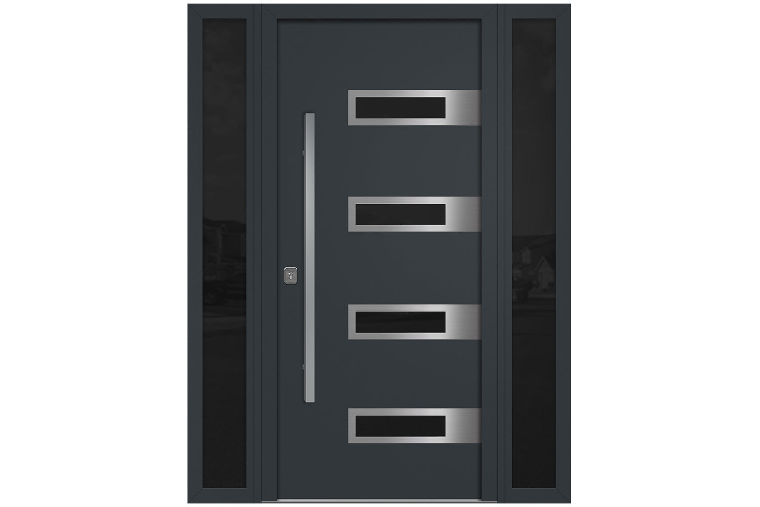 Nova Inox S4 Gray Modern Exterior Door w Double Sidelight Right-in