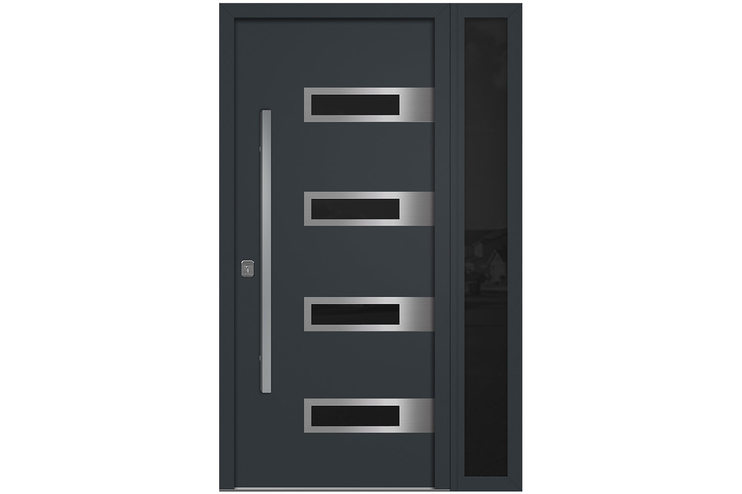 Nova Inox S4 Gray Modern Exterior Door w Right Sidelight Right-in