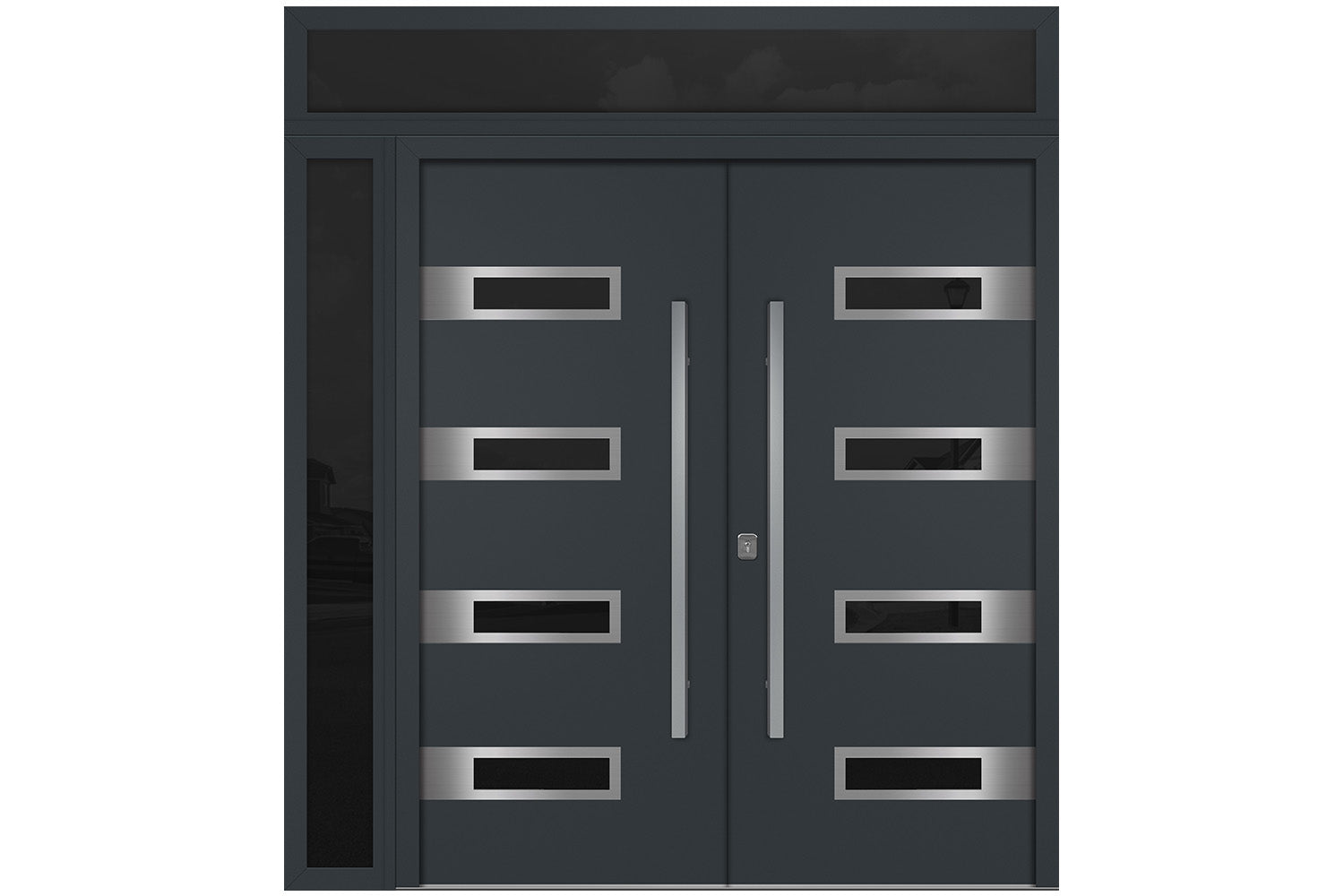 Nova Inox S4 Gray Modern Exterior Double Door w Left Sidelight & Transom Right Door Active