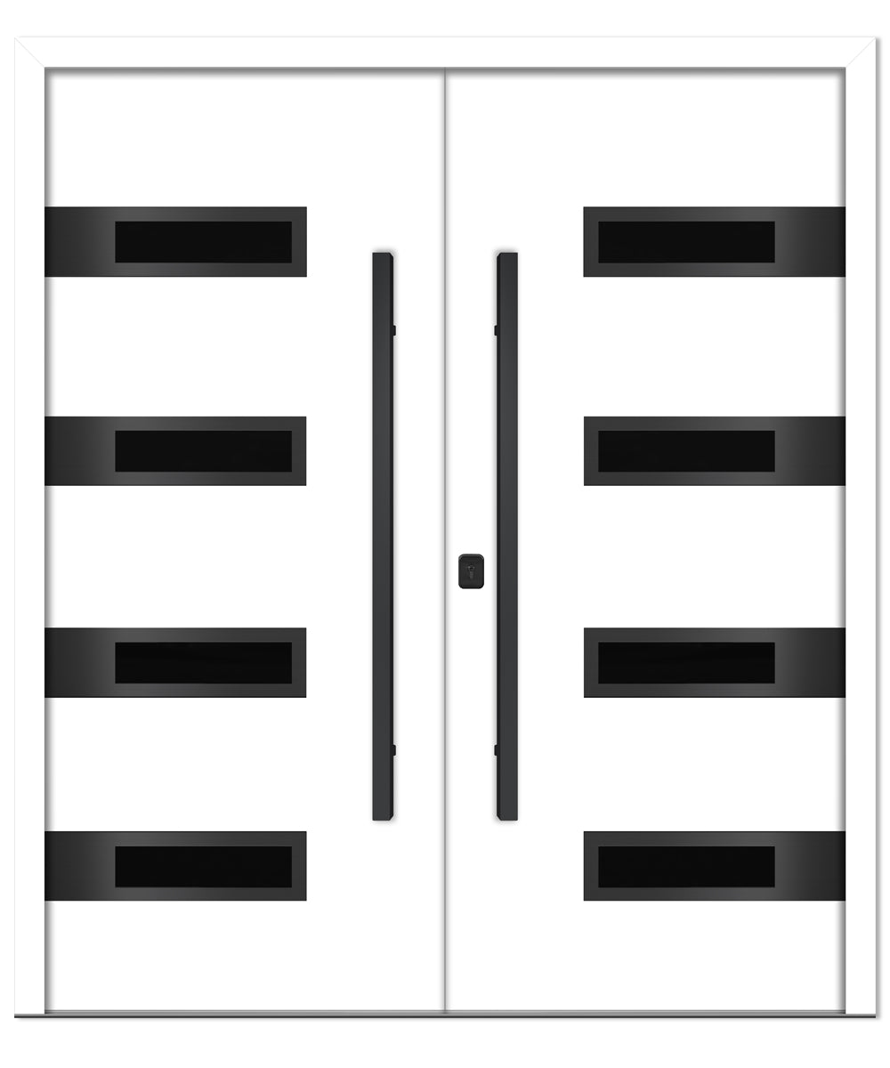 Nova Inox S4 White Modern Exterior Double Door with Black Stainless Steel