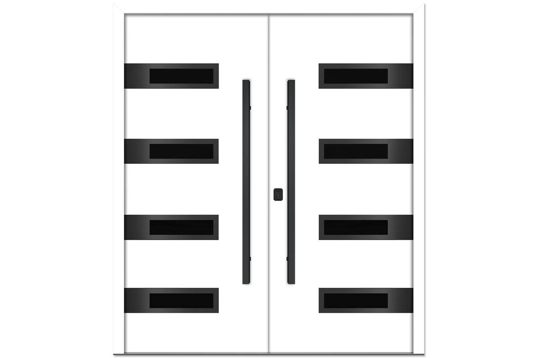 Nova Inox S4 White Modern Exterior Double Door with Black Stainless Steel