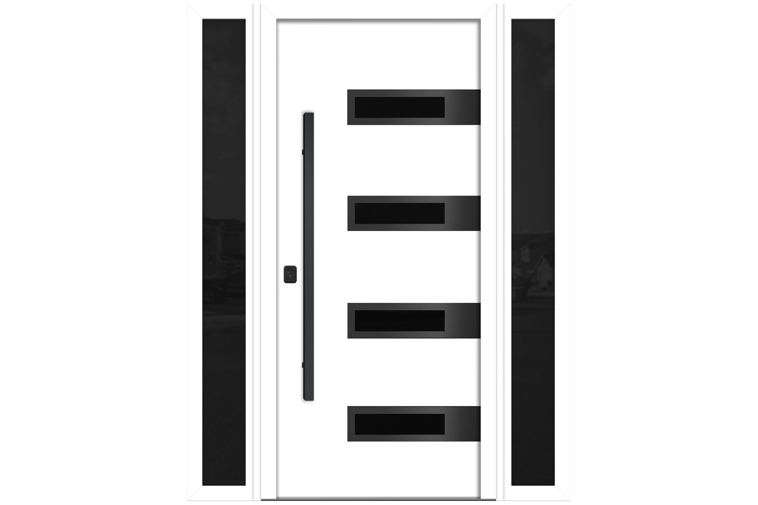 Nova Inox S4 White Modern Exterior Door with Black Stainless Steel - with Double Sidelight