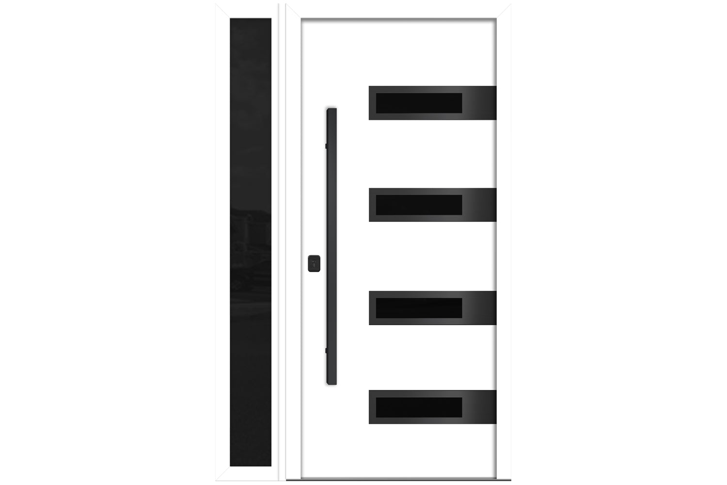 Nova Inox S4 White Modern Exterior Door with Black Stainless Steel - with Left Sidelight
