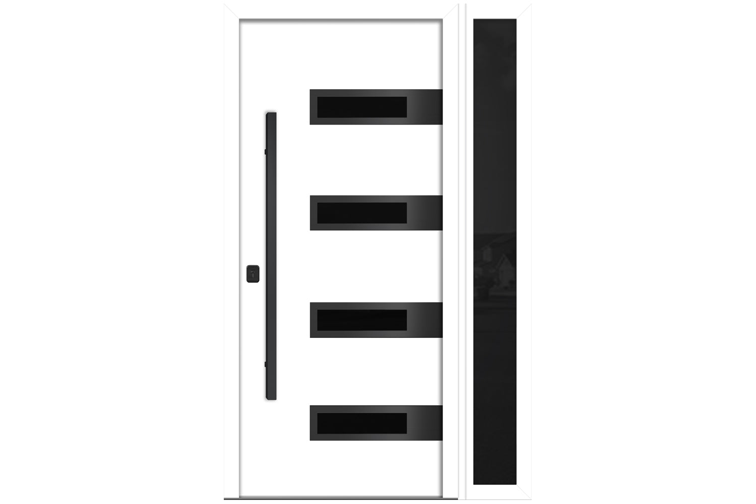 Nova Inox S4 White Modern Exterior Door with Black Stainless Steel - with Right Sidelight