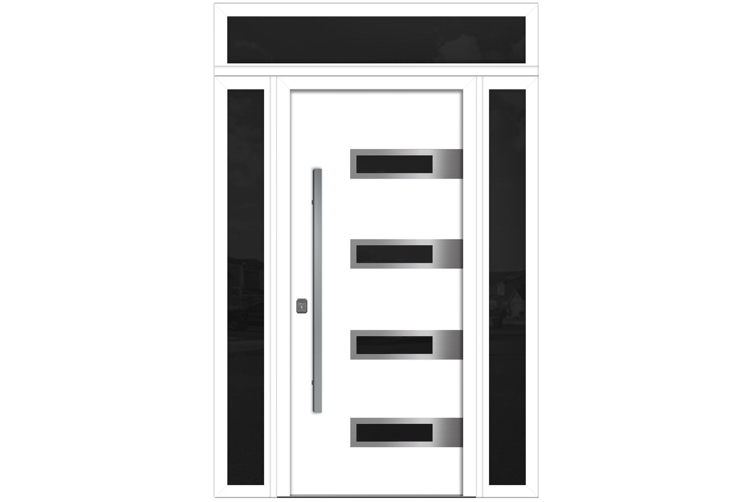 Nova Inox S4 White Modern Exterior Door w Double Sidelight & Transom Right-in