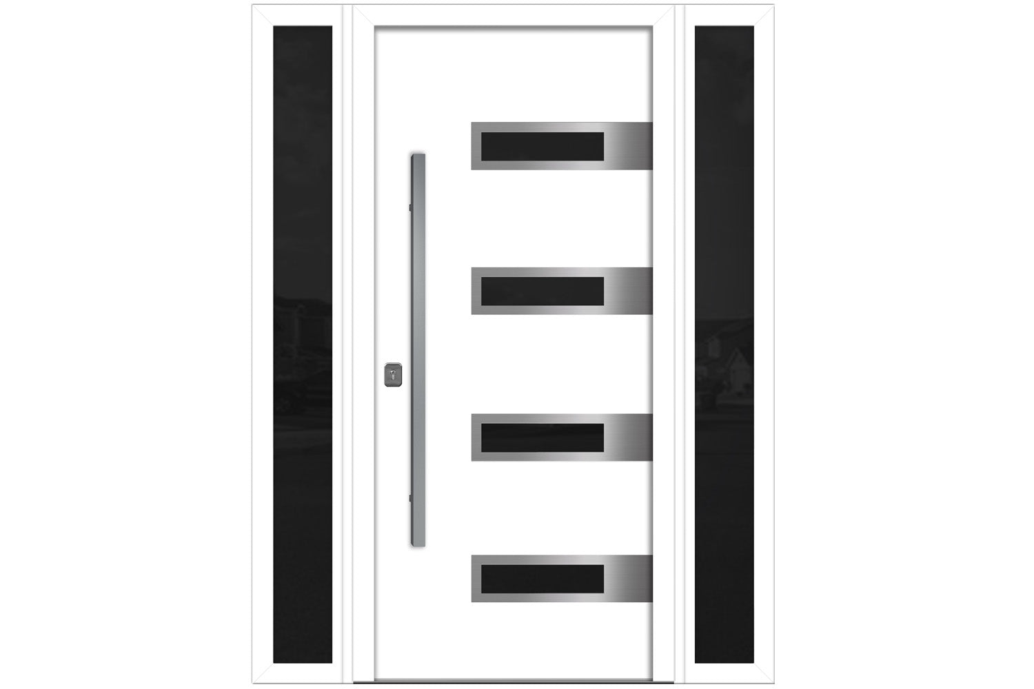 Nova Inox S4 White Modern Exterior Door w Double Sidelight Right-in