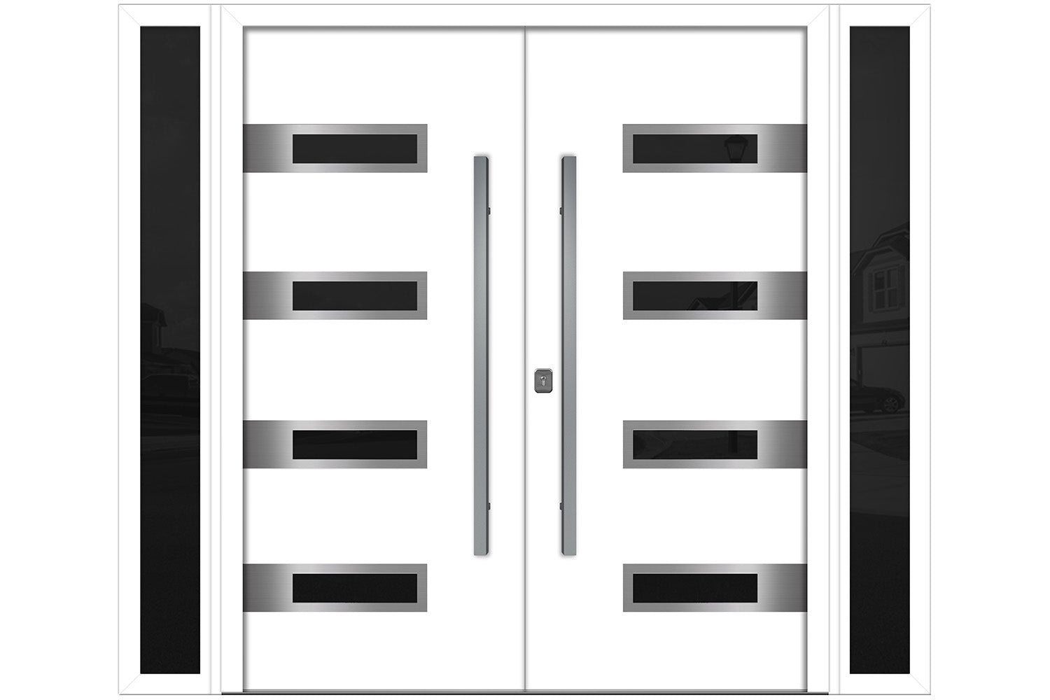 Nova Inox S4 White Modern Exterior Double Door w Double Sidelight Right Door Active