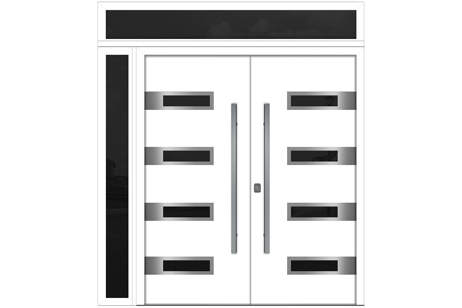 Nova Inox S4 White Modern Exterior Double Door w Left Sidelight & Transom Right Door Active