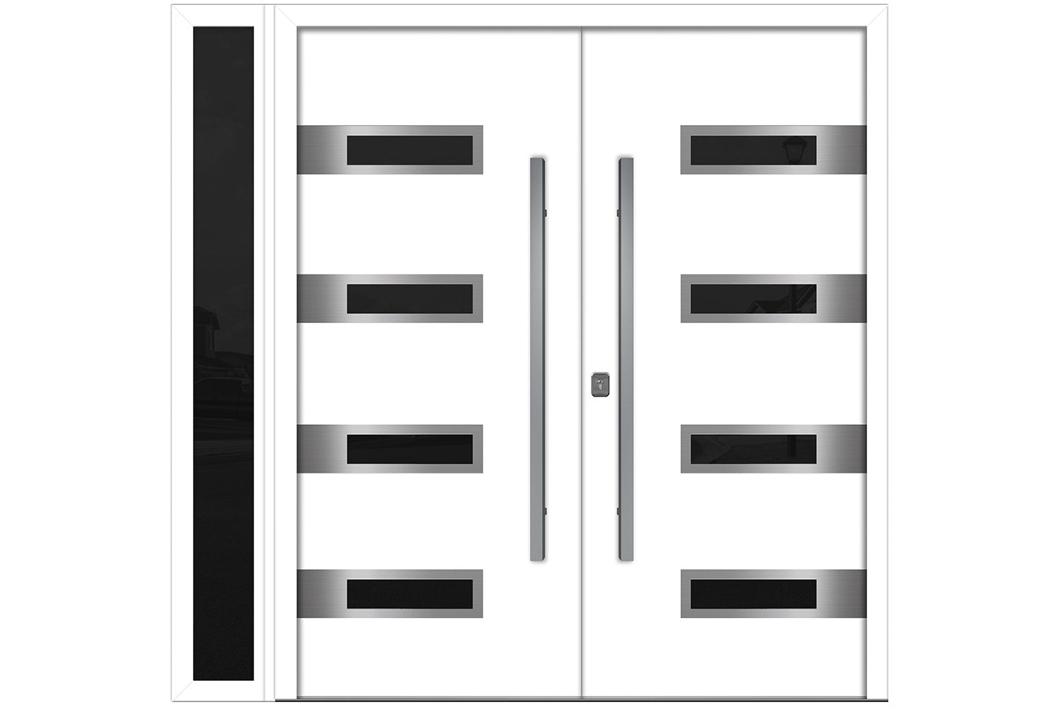 Nova Inox S4 White Modern Exterior Double Door w Left Sidelight Right Door Active