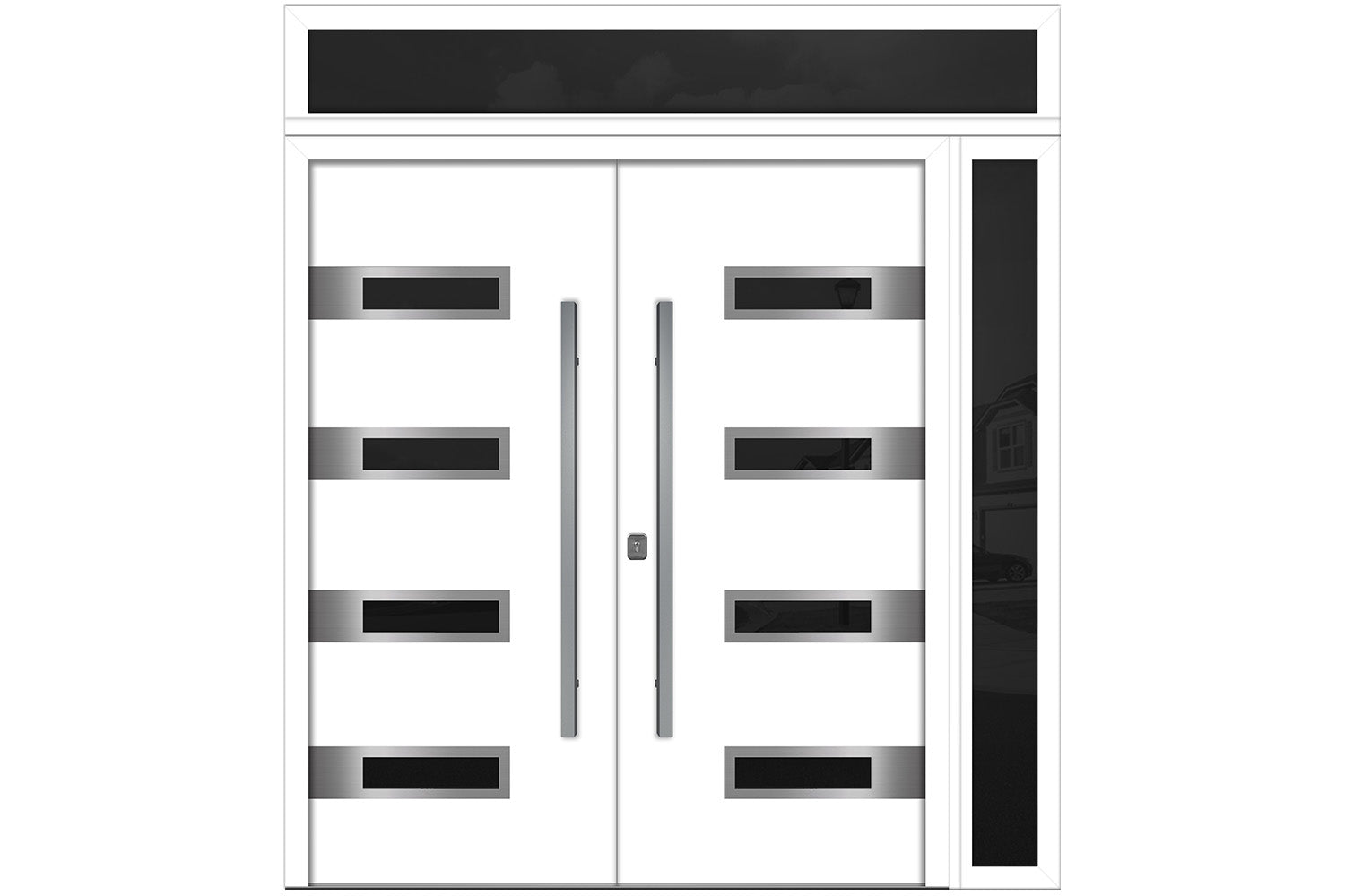 Nova Inox S4 White Modern Exterior Double Door w Right Sidelight & Transom Right Door Active