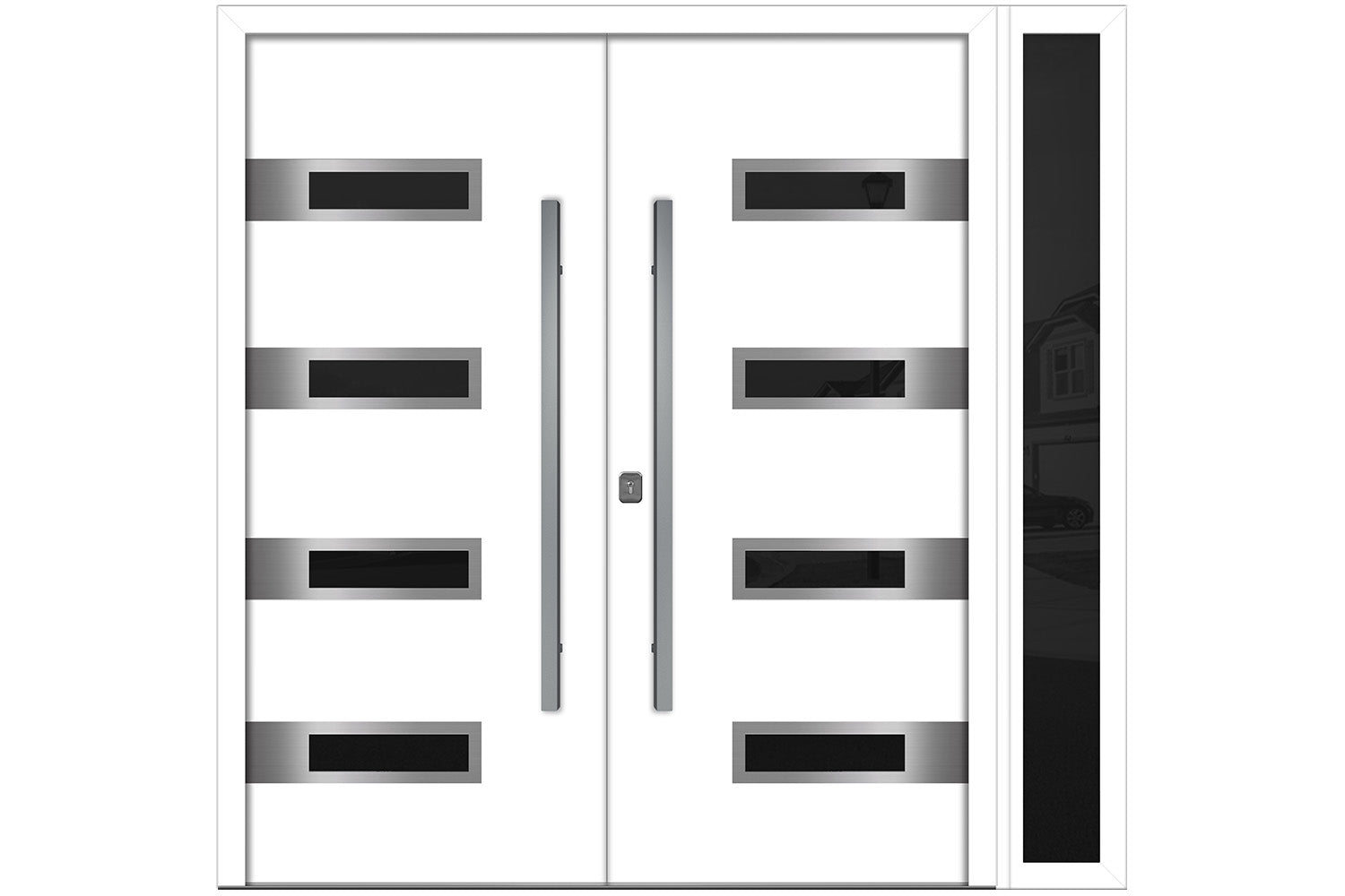 Nova Inox S4 White Modern Exterior Double Door w Right Sidelight Right Door Active