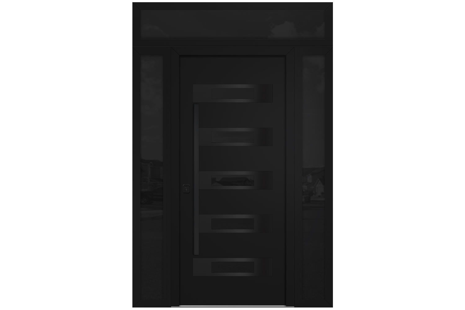 Nova Inox S5 Black Modern Exterior Door with Black Stainless Steel - with Double Sidelight & Transom