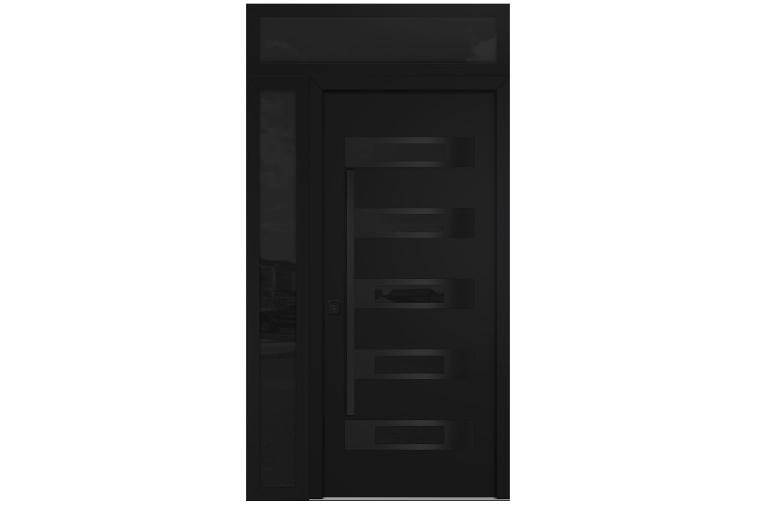 Nova Inox S5 Black Modern Exterior Door with Black Stainless Steel - with Left Sidelight & Transom