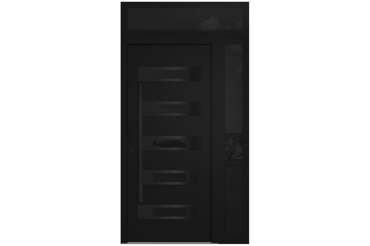 Nova Inox S5 Black Modern Exterior Door with Black Stainless Steel - with Right Sidelight & Transom