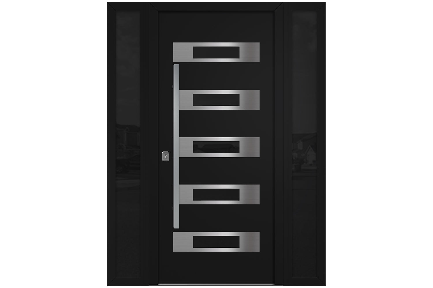 Nova Inox S5 Black Modern Exterior Door w Double Sidelight Right-in