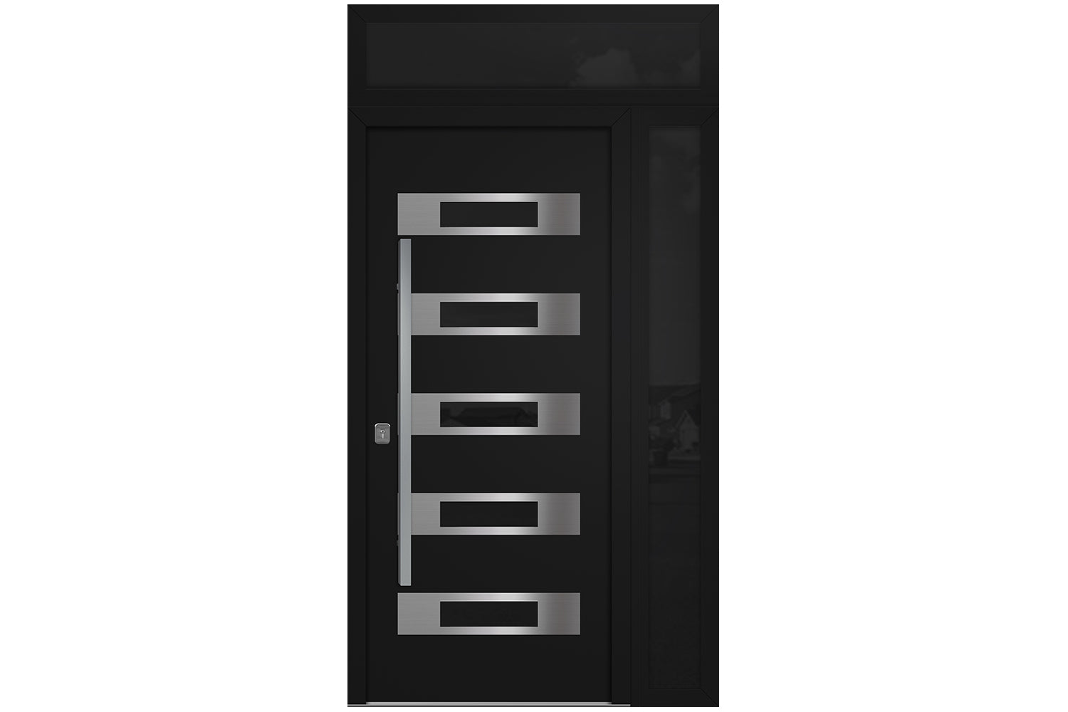 Nova Inox S5 Black Modern Exterior Door w Right Sidelight & Transom Right-in