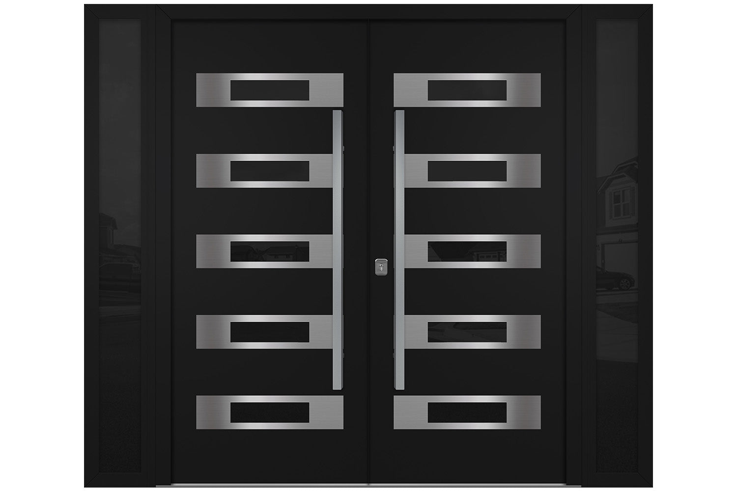 Nova Inox S5 Black Modern Exterior Double Door w Double Sidelight Right Door Active