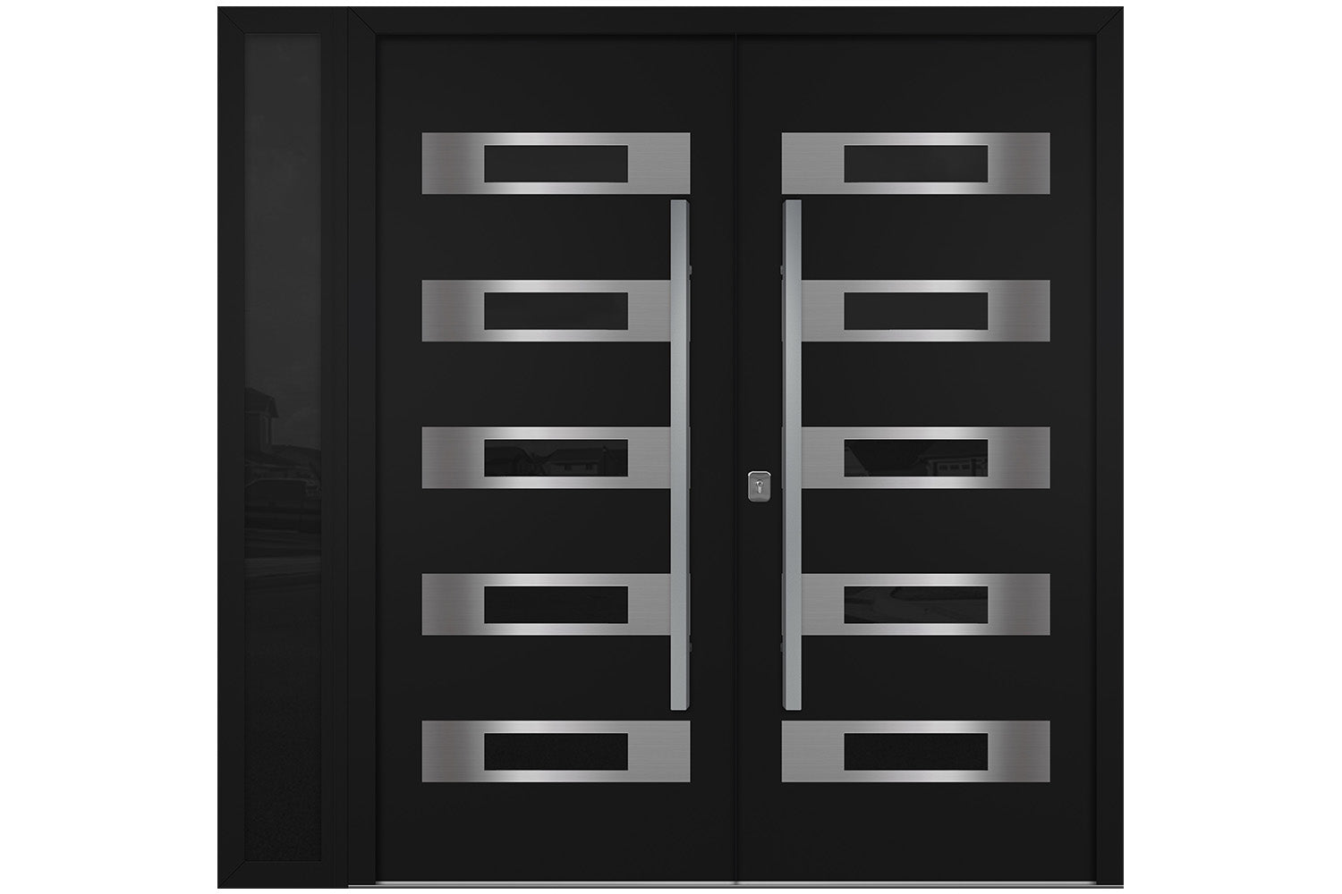Nova Inox S5 Black Modern Exterior Double Door w Left Sidelight Right Door Active