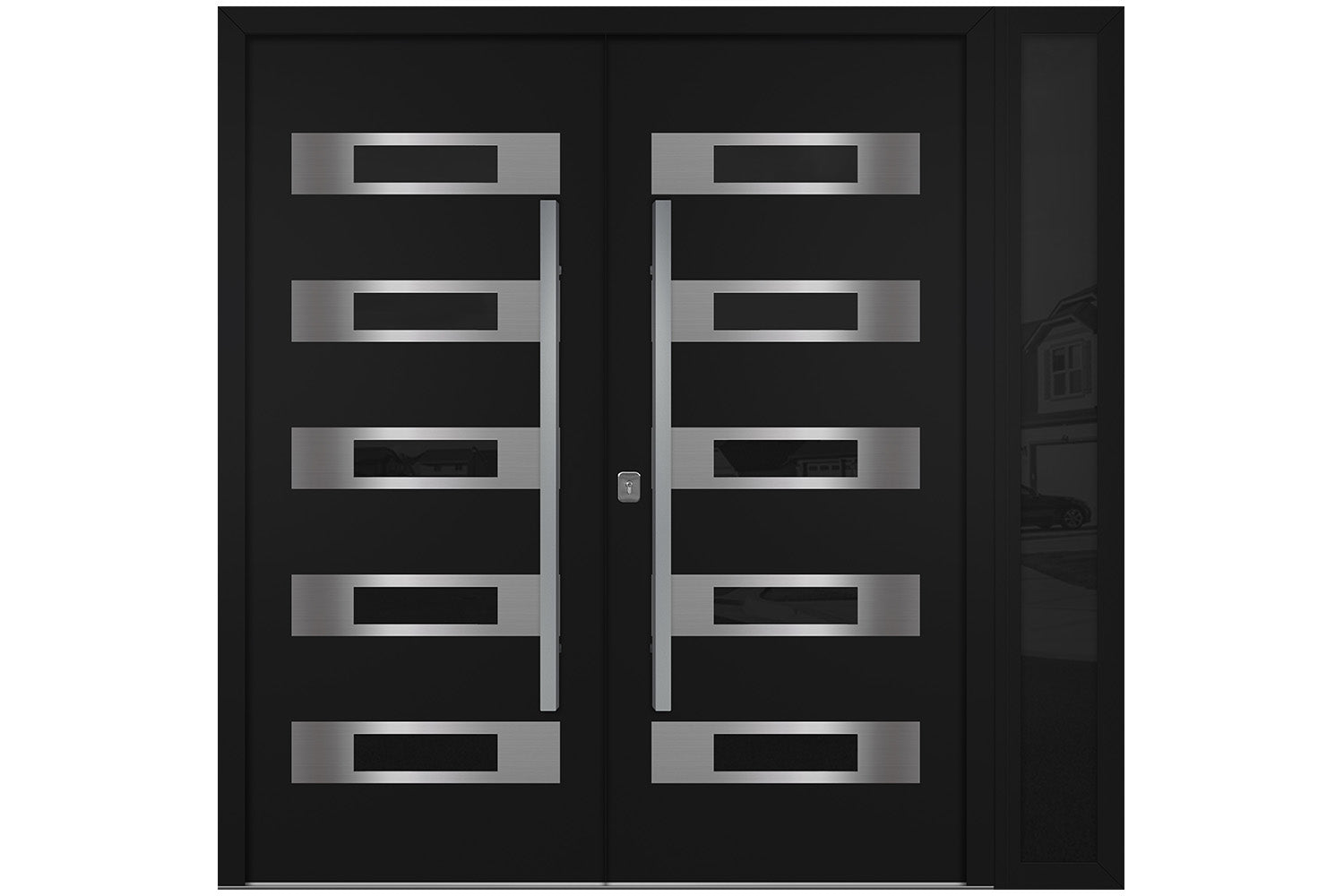 Nova Inox S5 Black Modern Exterior Double Door w Right Sidelight Right Door Active