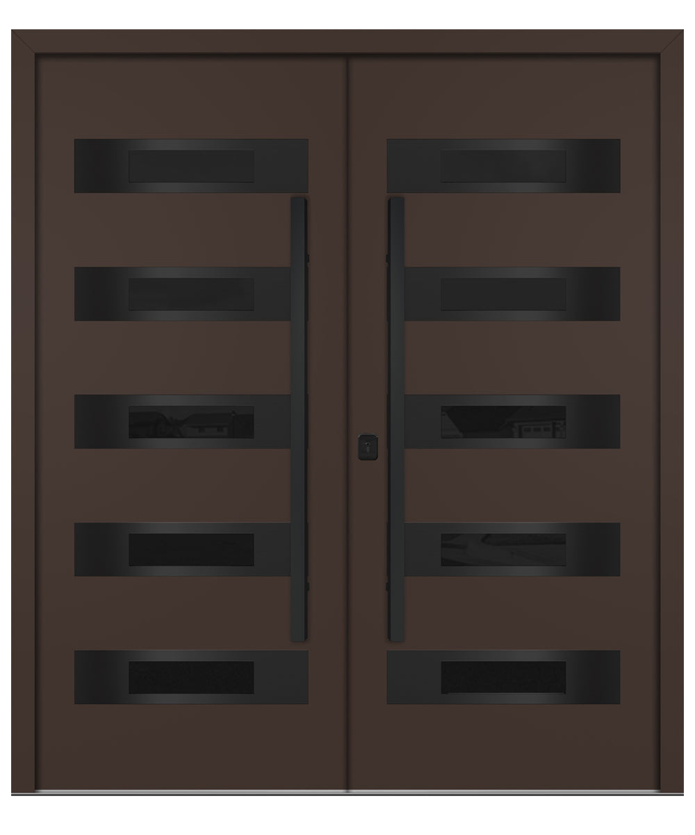 Nova Inox S5 Brown Modern Exterior Double Door with Black Stainless Steel