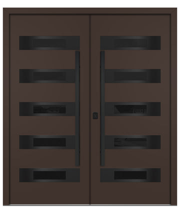 Nova Inox S5 Brown Modern Exterior Double Door with Black Stainless Steel