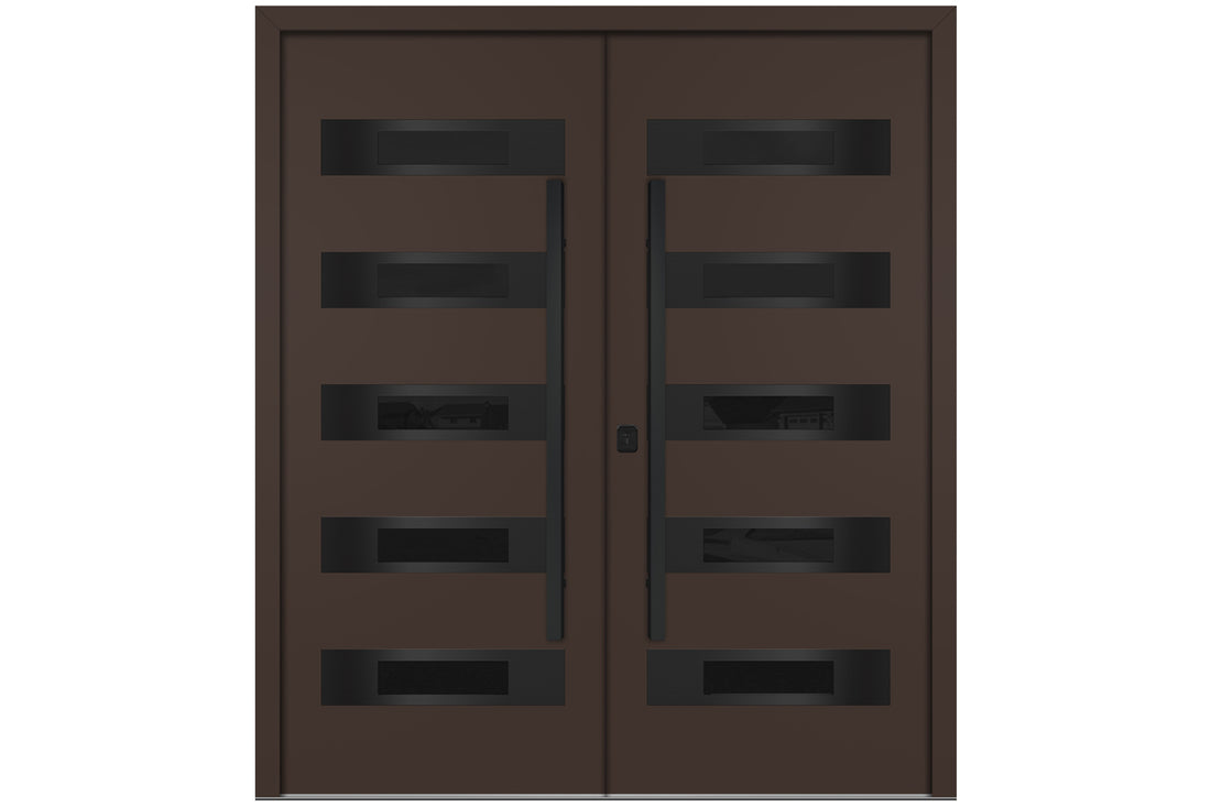 Nova Inox S5 Brown Modern Exterior Double Door with Black Stainless Steel