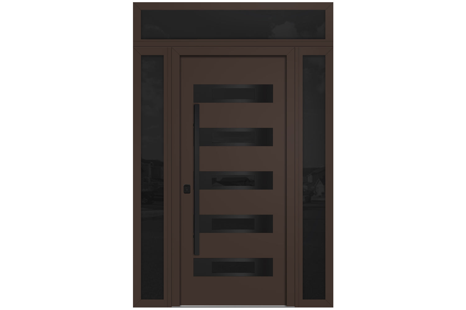 Nova Inox S5 Brown Modern Exterior Door with Black Stainless Steel - with Double Sidelight & Transom