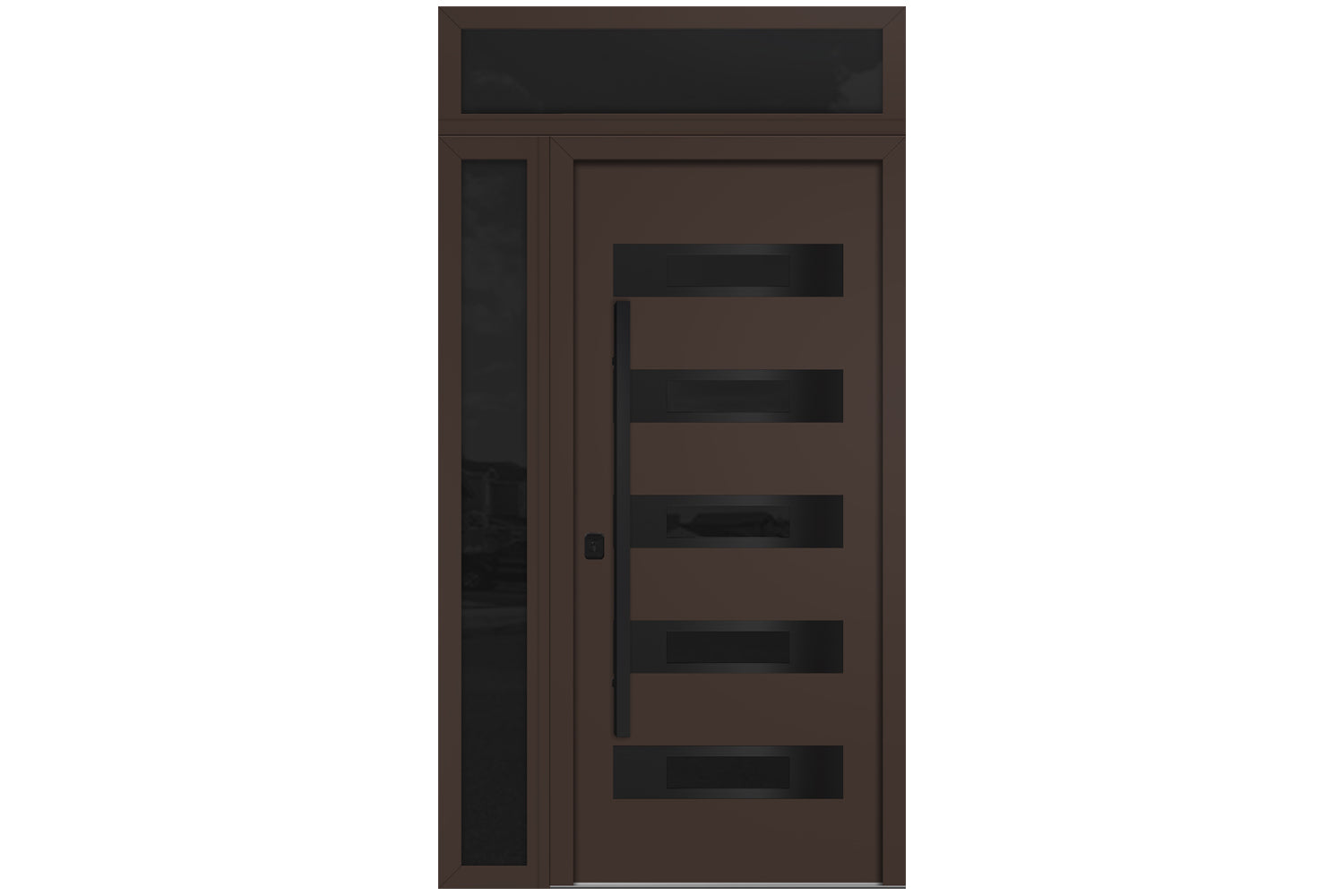 Nova Inox S5 Brown Modern Exterior Door with Black Stainless Steel - with Left Sidelight & Transom