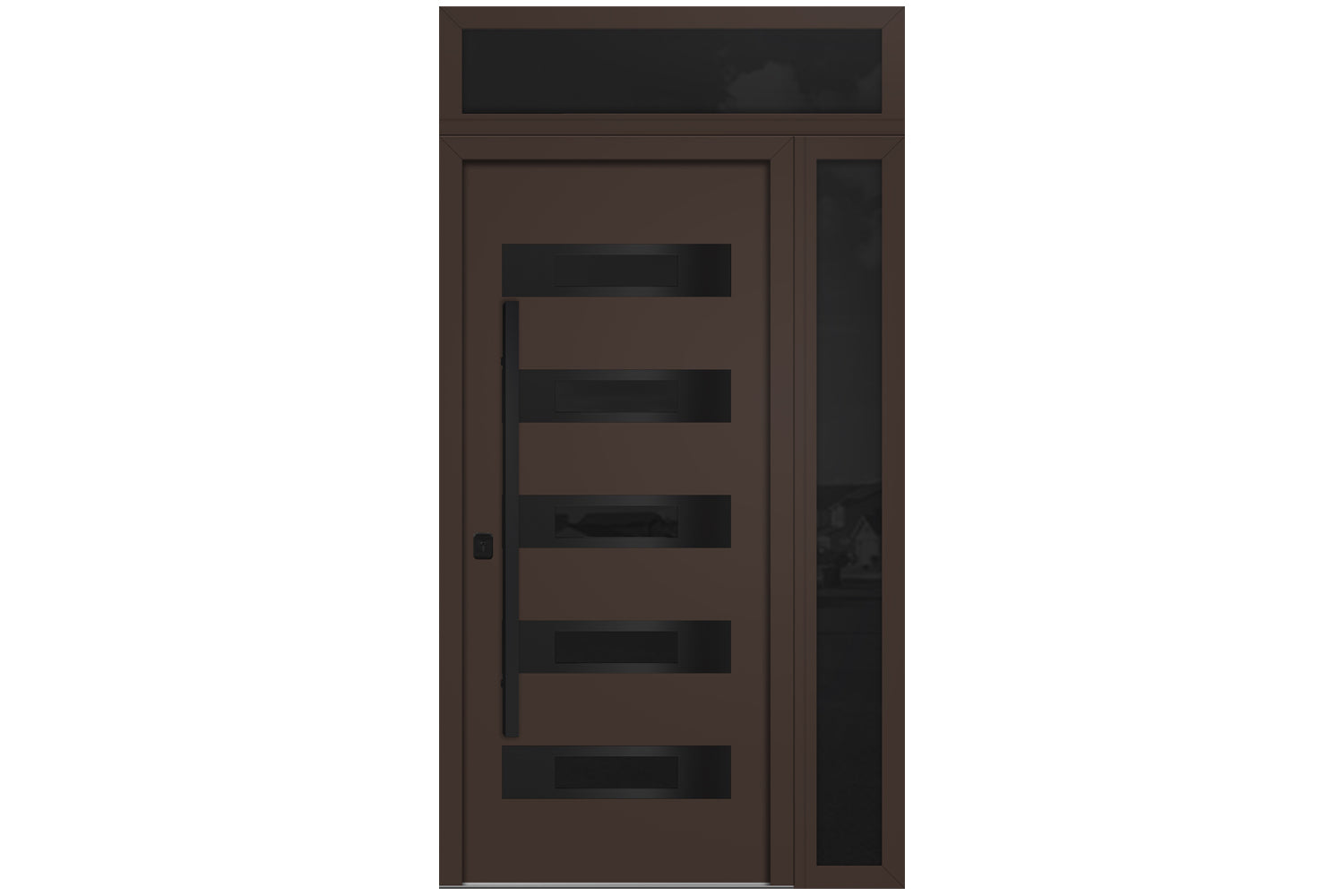Nova Inox S5 Brown Modern Exterior Door with Black Stainless Steel - with Right Sidelight & Transom