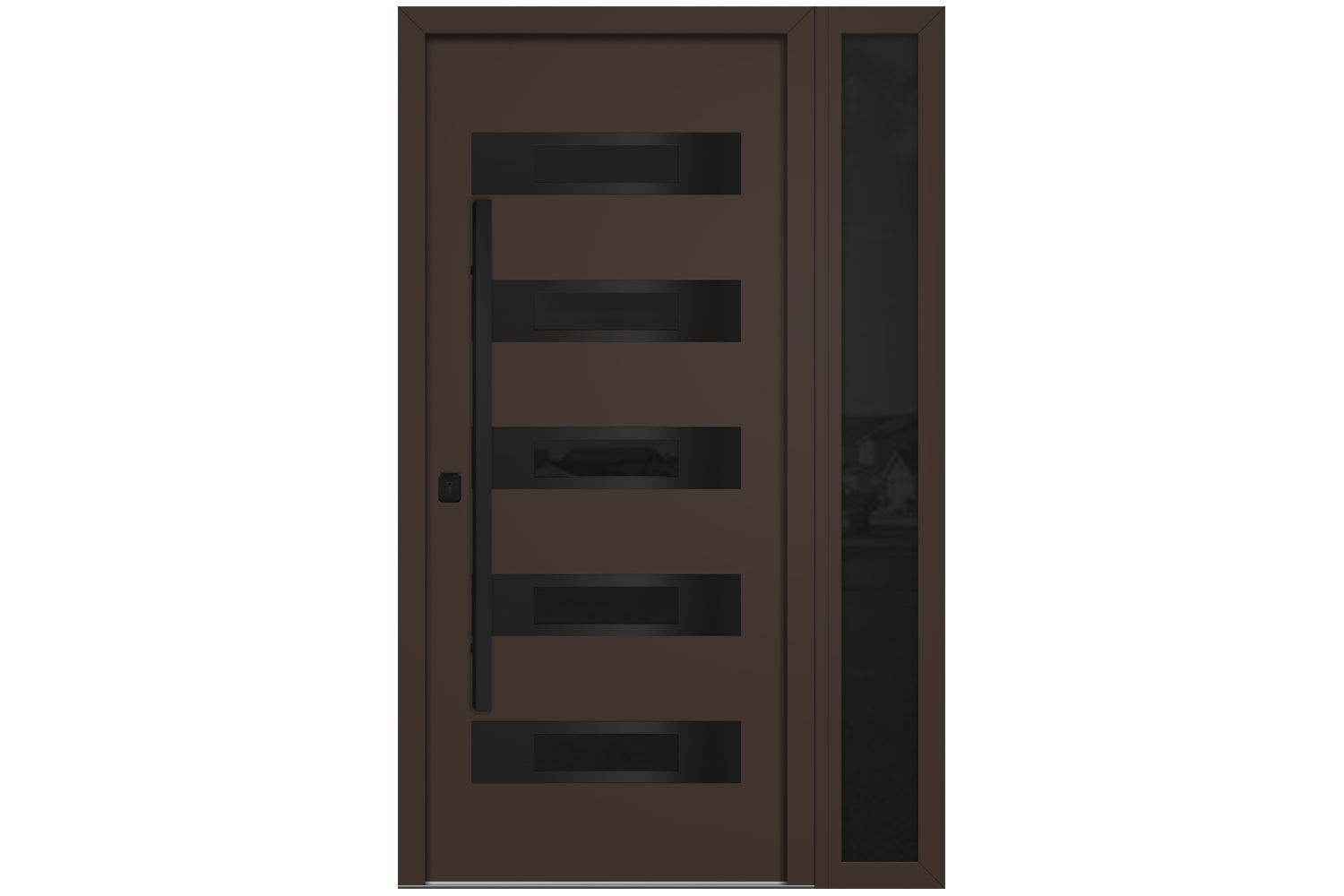 Nova Inox S5 Brown Modern Exterior Door with Black Stainless Steel - with Right Sidelight