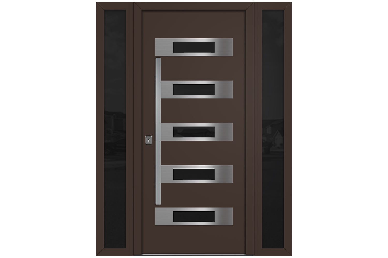 Nova Inox S5 Brown Modern Exterior Door w Double Sidelight Right-in