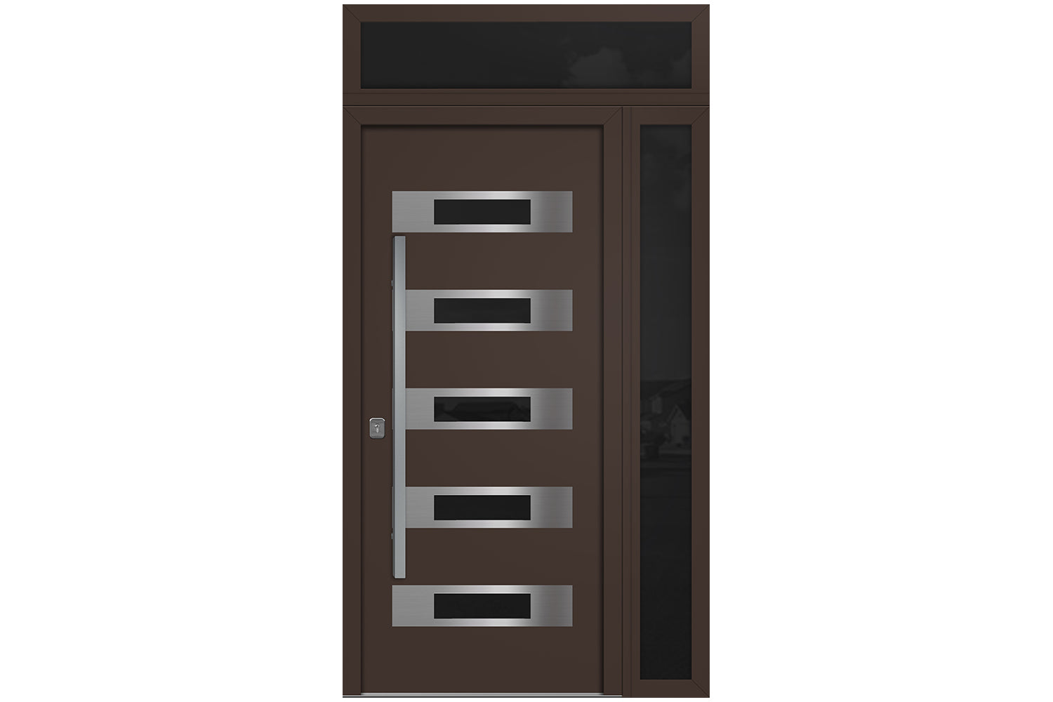 Nova Inox S5 Brown Modern Exterior Door w Right Sidelight & Transom Right-in