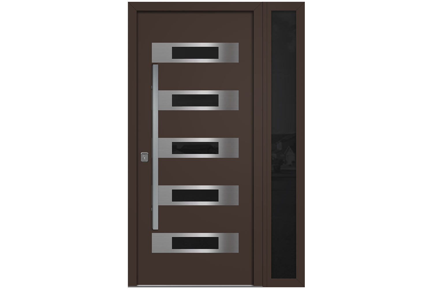 Nova Inox S5 Brown Modern Exterior Door w Right Sidelight Right-in